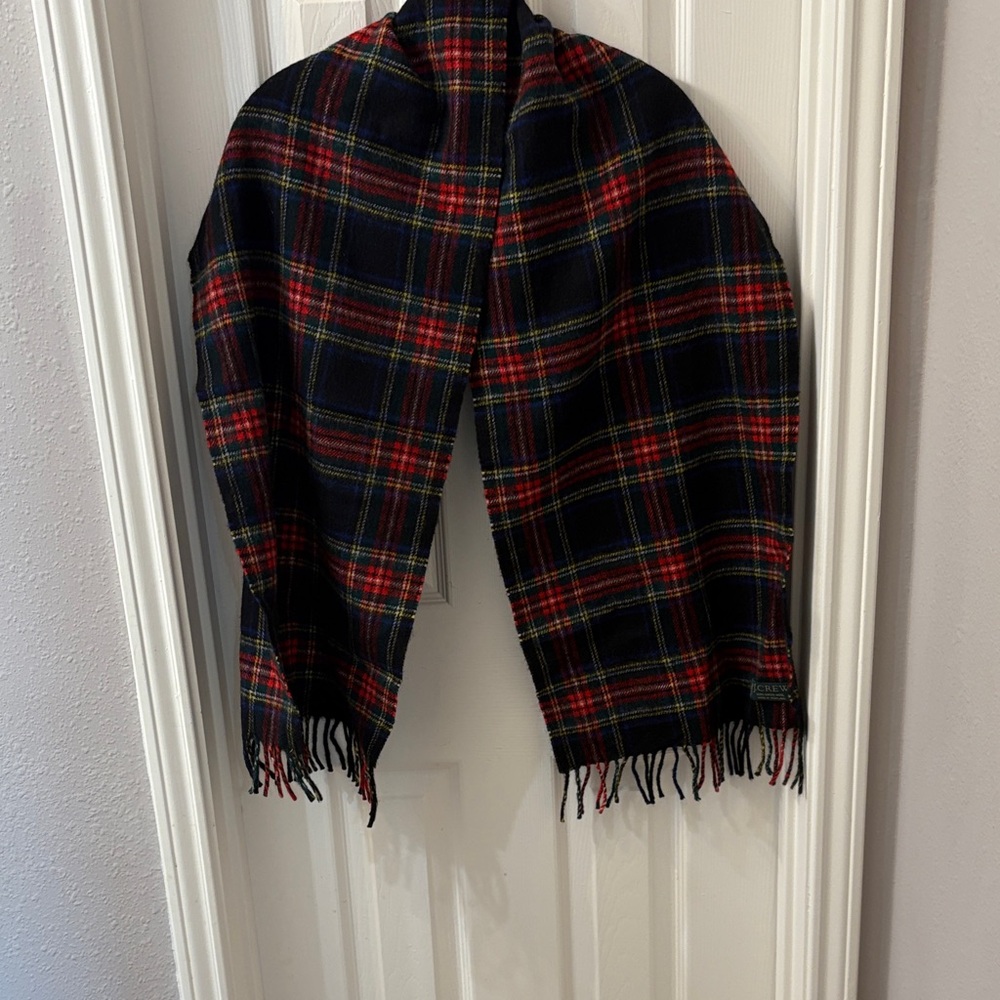 J Crew tartan plaid wool scarf with fringe